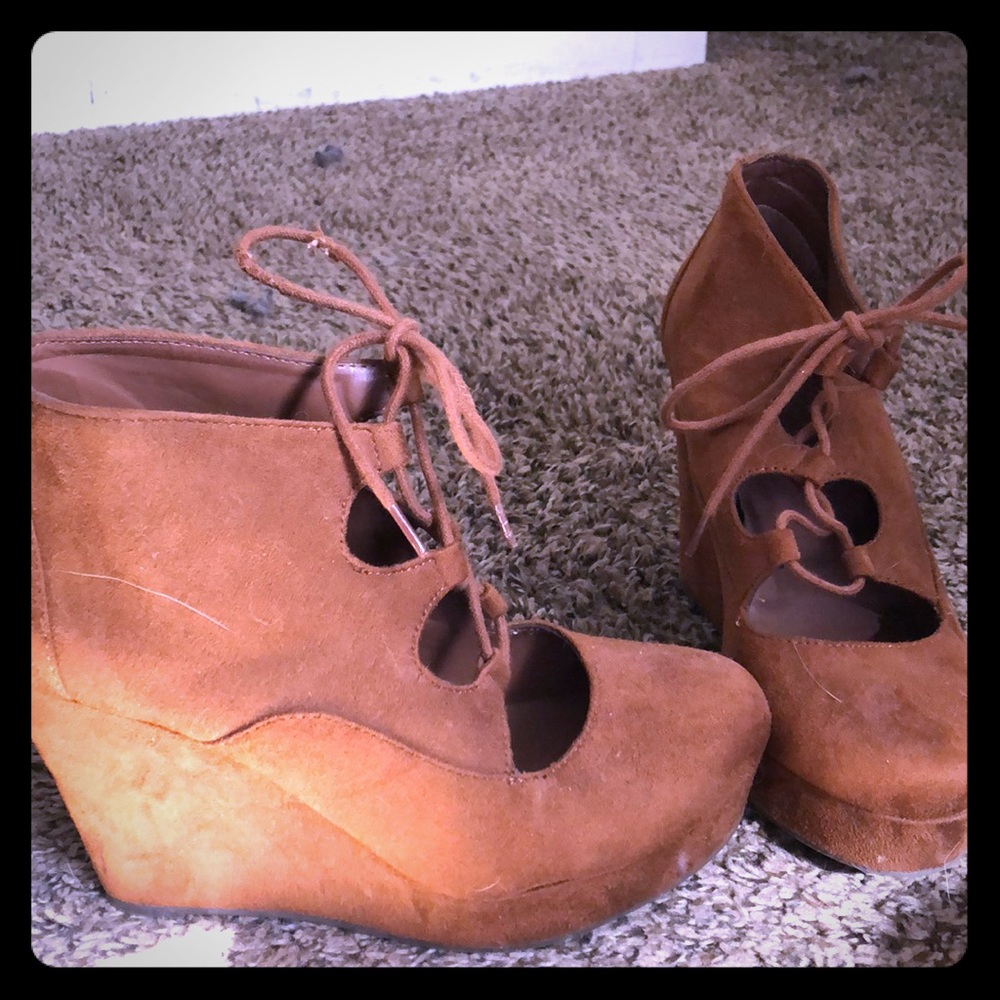 Lace up wedges.